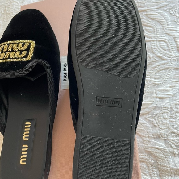 Miu Miu black embroidered velvet mules flats - Picture 2 of 6